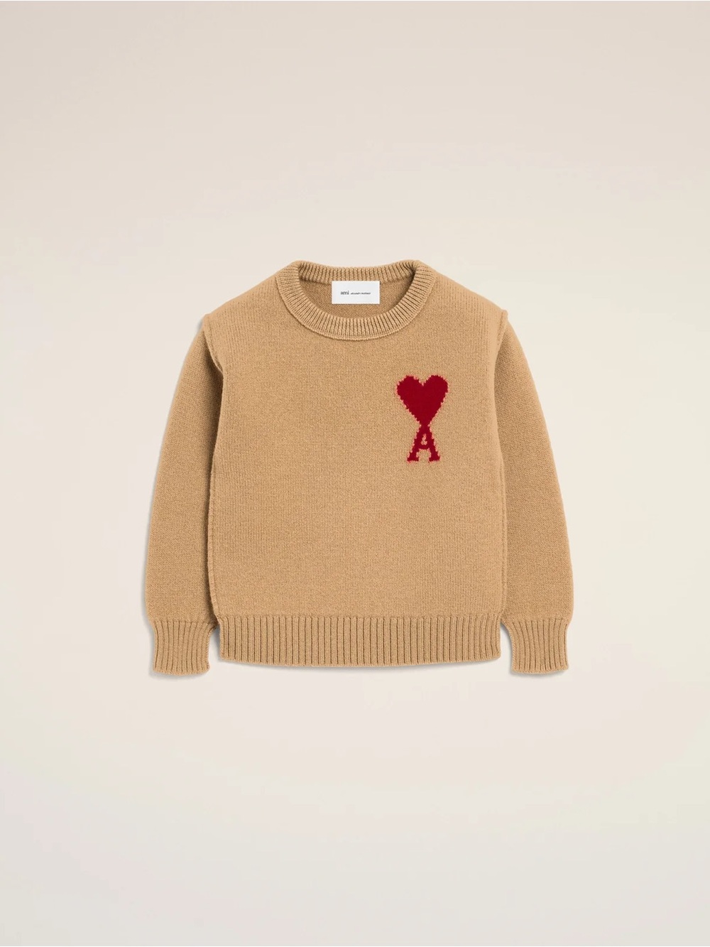AMI BROWN WOOL AMI DE COEUR CREWNECK SWEATER
Sweater in felted merino wool knit.